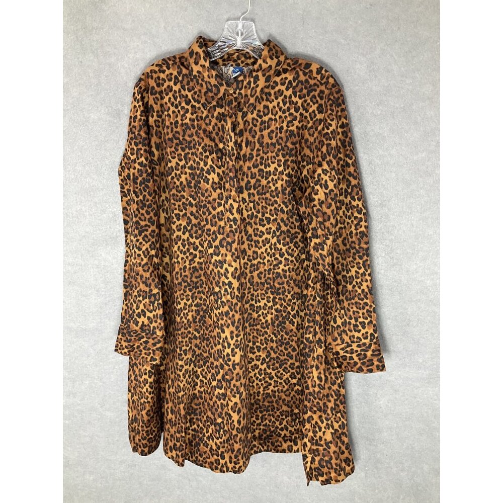 Old Navy Top Womens Sz XL Animal Print Cotton Button Up Collared Tunic Blouse